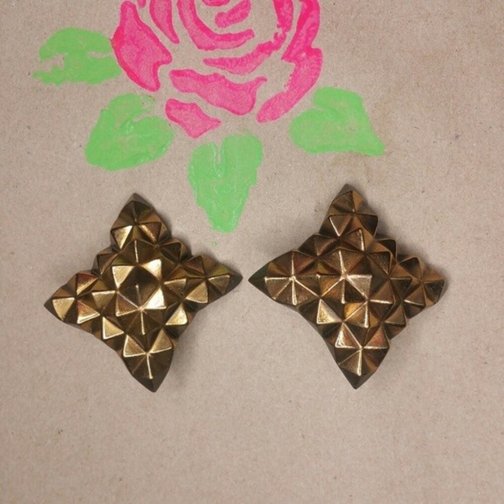 Vintage Copper Abstract Spiked Pierced Earrings - Picture 2 of 4